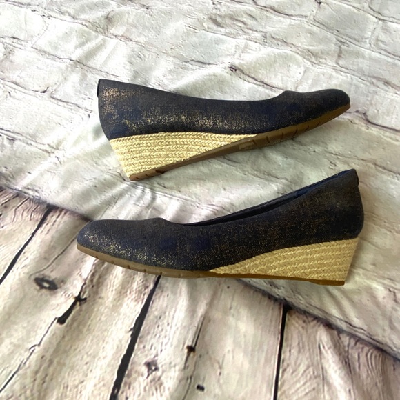 Clarks Mallory Luna Navy Metallic Espadrille Wedges - Picture 9 of 13